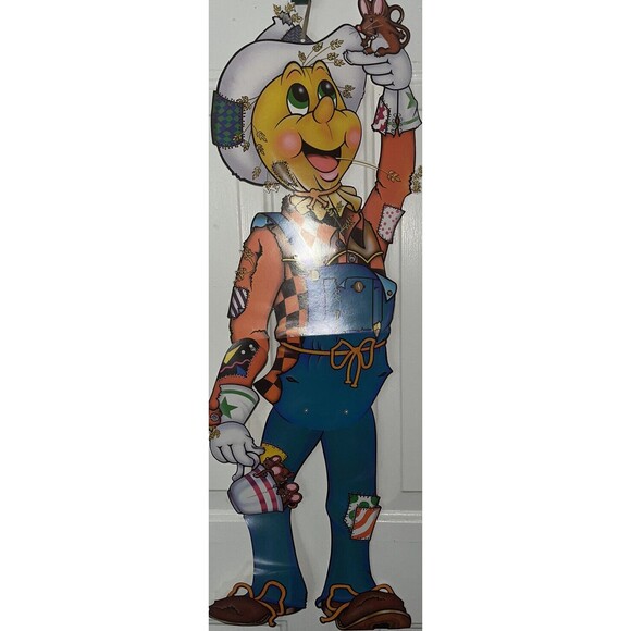 VINTAGE HALLOWEEN SCARECROW CARDBOARD DECORATION 35” x 10” Die Cut RARE - Picture 1 of 9